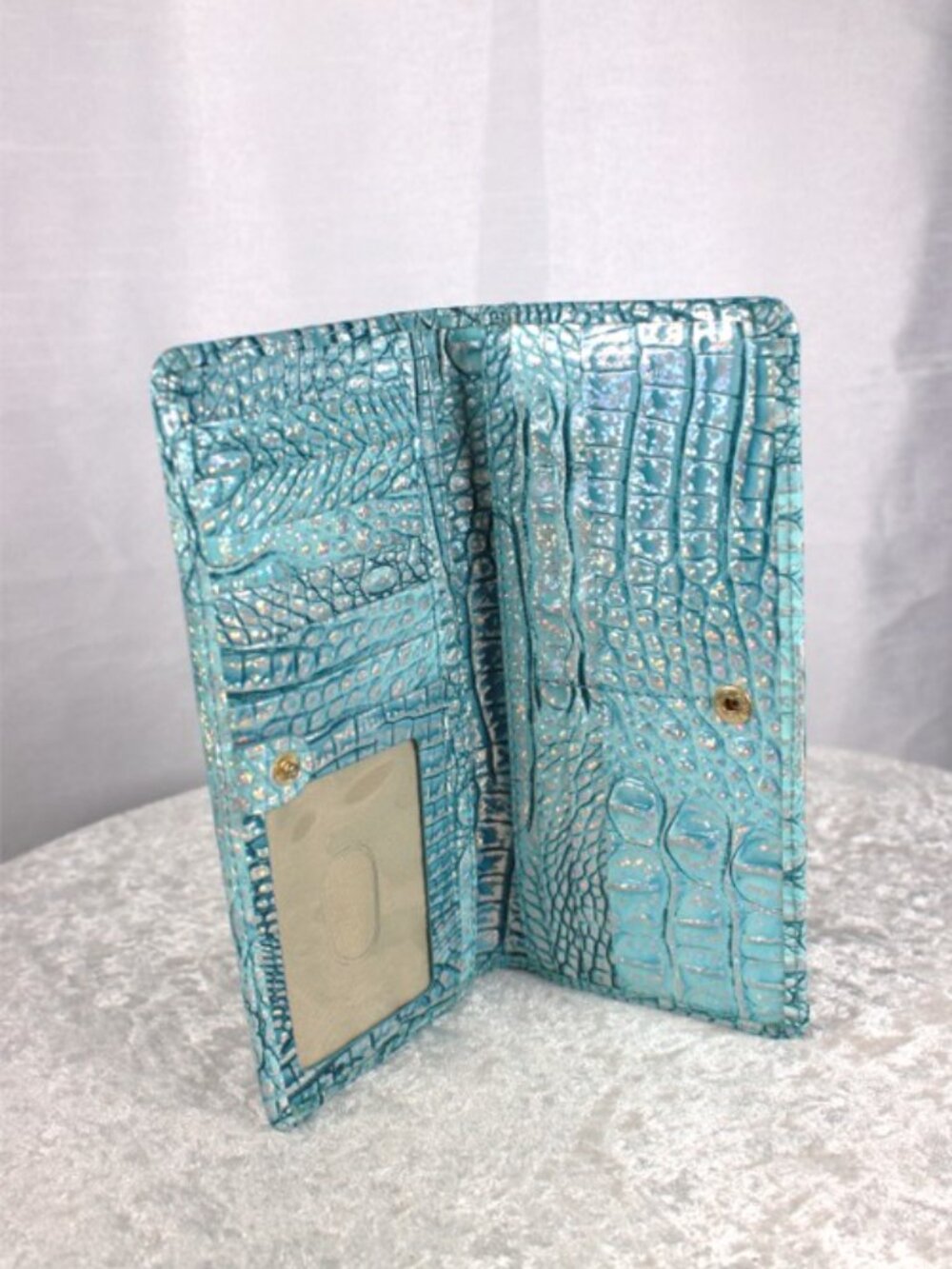 Brahmin Baby Blue Iridescent Croc Embossed Leather Satchel Wallet Set - Picture 15 of 15